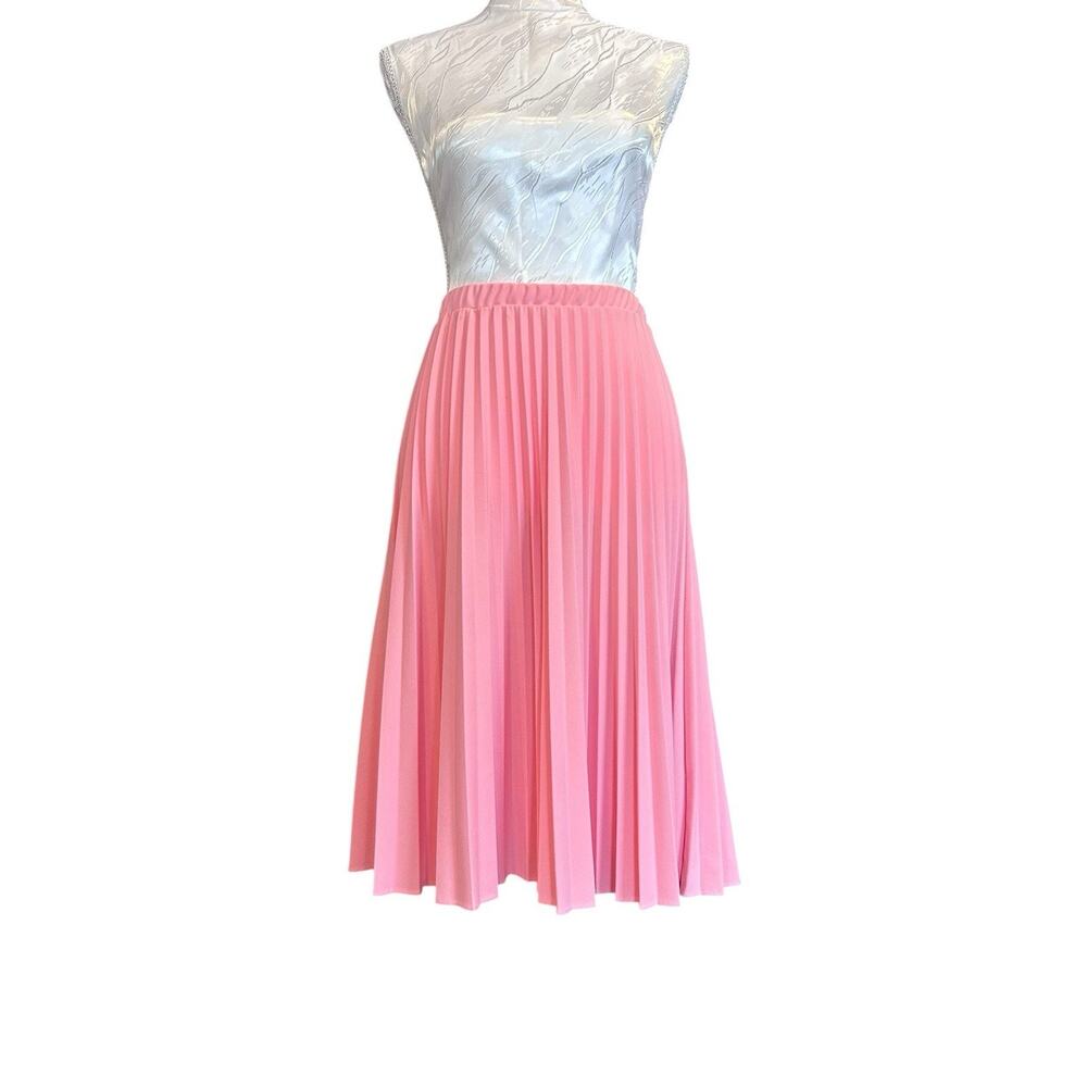 Vintage 80s Pleated Pink Midi Skirt Sz Medium - Picture 2 of 14